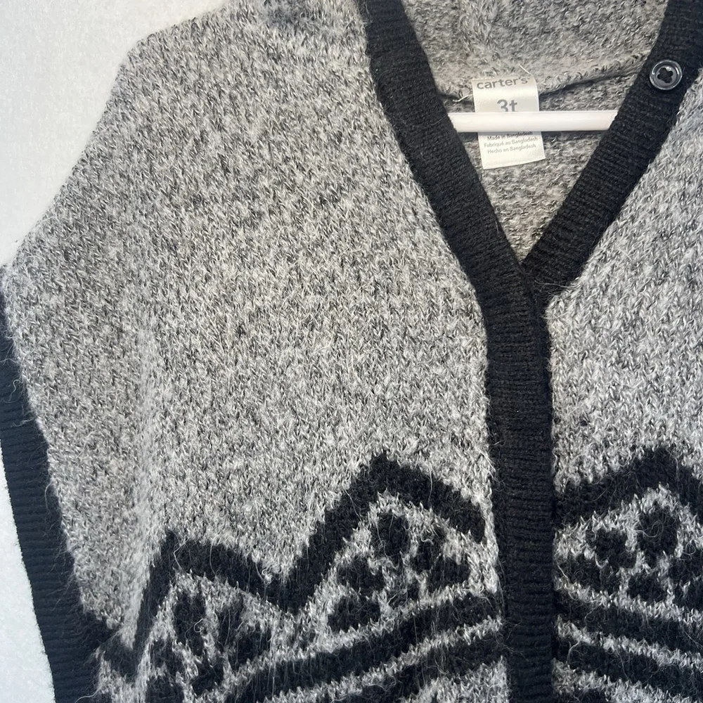 Carter's Girl Hooded Pullover Poncho Knit Black Gray Toddler Size 3T Sweater Top